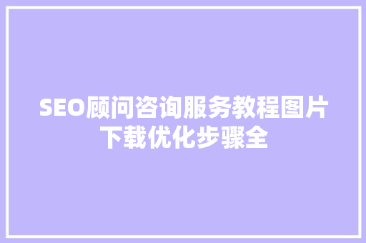 SEO顾问咨询服务教程图片下载优化步骤全