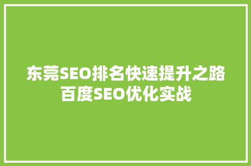 东莞SEO排名快速提升之路百度SEO优化实战