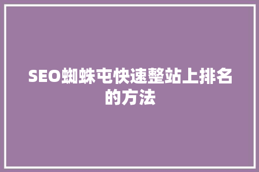 SEO蜘蛛屯快速整站上排名的方法