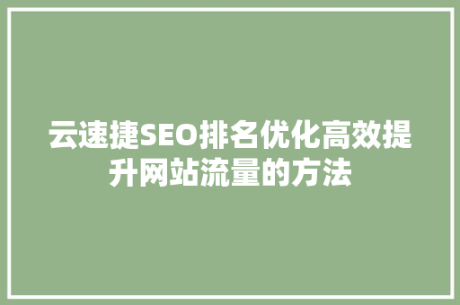云速捷SEO排名优化高效提升网站流量的方法