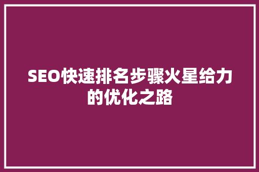 SEO快速排名步骤火星给力的优化之路