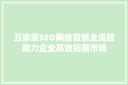 五家渠SEO网络营销全流程助力企业高效拓展市场