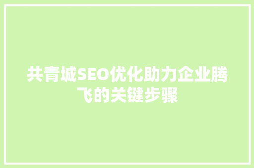共青城SEO优化助力企业腾飞的关键步骤