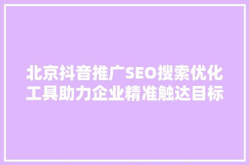 北京抖音推广SEO搜索优化工具助力企业精准触达目标用户
