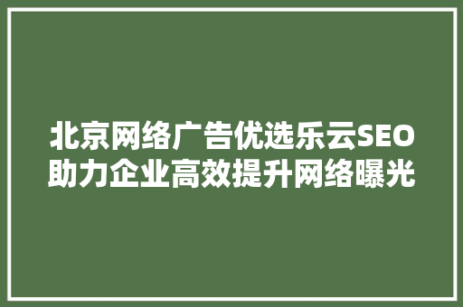 北京网络广告优选乐云SEO助力企业高效提升网络曝光度