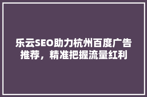 乐云SEO助力杭州百度广告推荐，精准把握流量红利