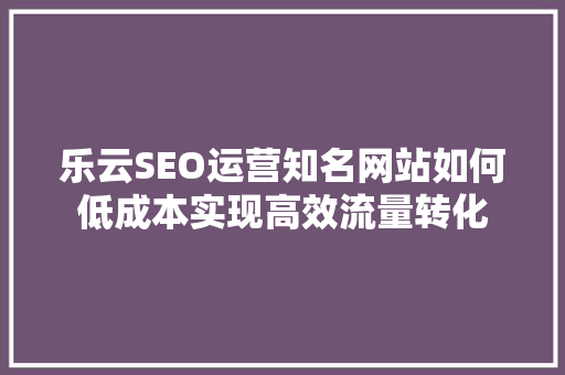 乐云SEO运营知名网站如何低成本实现高效流量转化