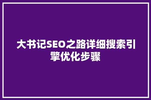 大书记SEO之路详细搜索引擎优化步骤