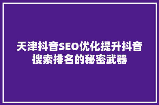 天津抖音SEO优化提升抖音搜索排名的秘密武器