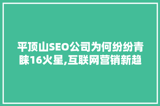 平顶山SEO公司为何纷纷青睐16火星,互联网营销新趋势