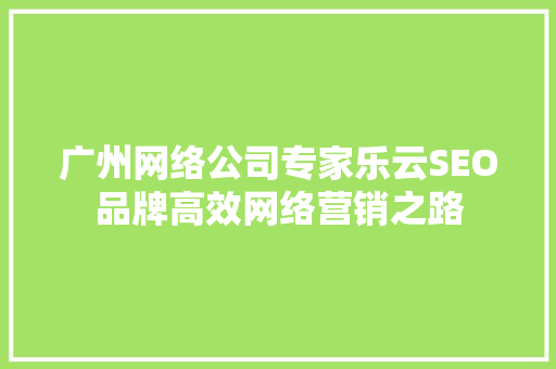 广州网络公司专家乐云SEO品牌高效网络营销之路