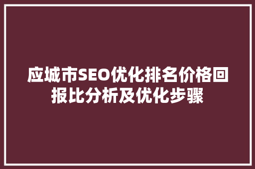 应城市SEO优化排名价格回报比分析及优化步骤