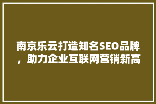 南京乐云打造知名SEO品牌，助力企业互联网营销新高度