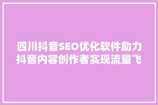 四川抖音SEO优化软件助力抖音内容创作者实现流量飞跃