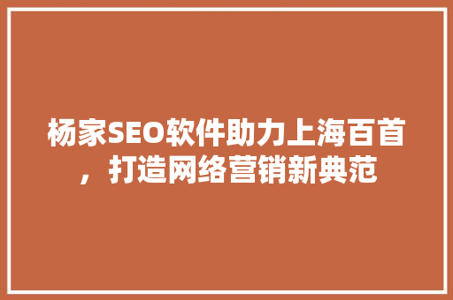杨家SEO软件助力上海百首，打造网络营销新典范