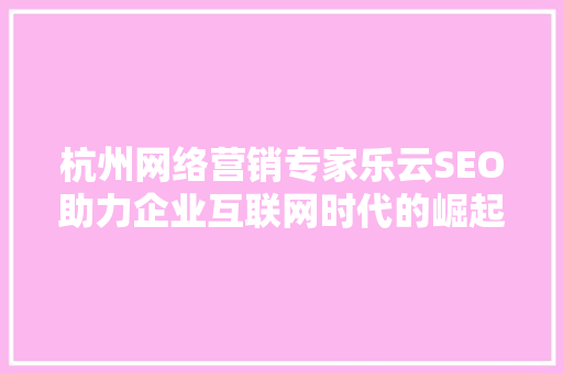 杭州网络营销专家乐云SEO助力企业互联网时代的崛起之路