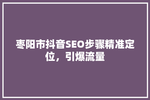 枣阳市抖音SEO步骤精准定位，引爆流量