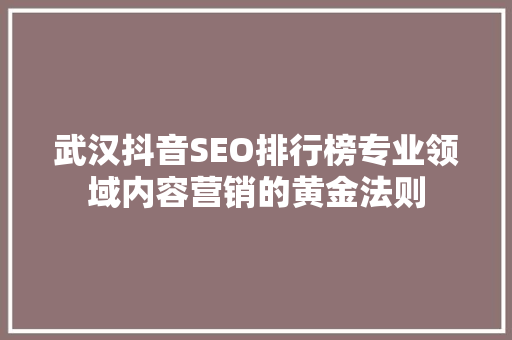武汉抖音SEO排行榜专业领域内容营销的黄金法则