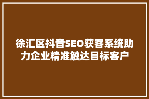 徐汇区抖音SEO获客系统助力企业精准触达目标客户