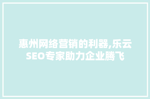 惠州网络营销的利器,乐云SEO专家助力企业腾飞