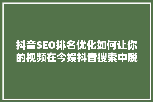 抖音SEO排名优化如何让你的视频在今娱抖音搜索中脱颖而出