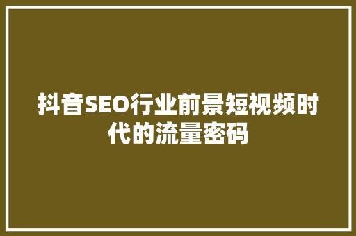 抖音SEO行业前景短视频时代的流量密码