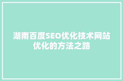 湖南百度SEO优化技术网站优化的方法之路