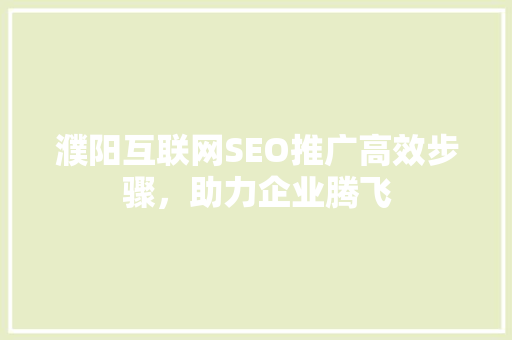 濮阳互联网SEO推广高效步骤，助力企业腾飞