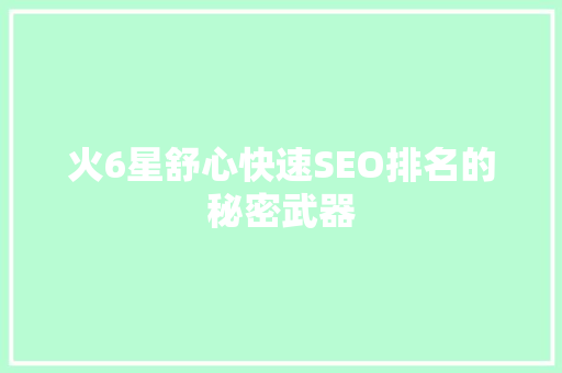 火6星舒心快速SEO排名的秘密武器