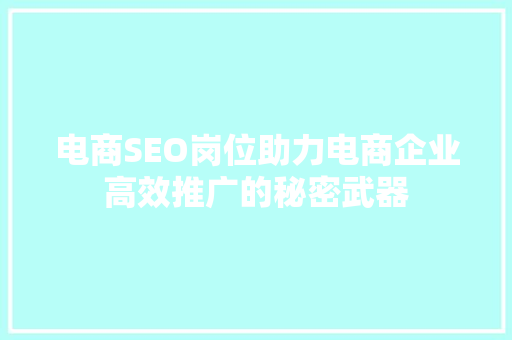 电商SEO岗位助力电商企业高效推广的秘密武器