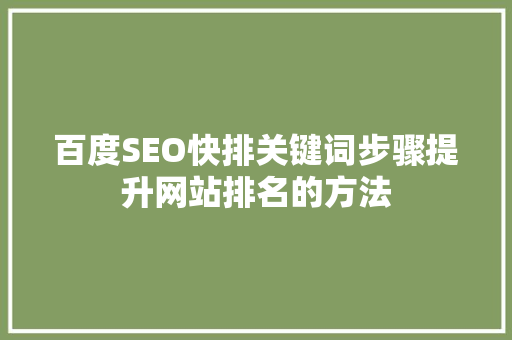 百度SEO快排关键词步骤提升网站排名的方法