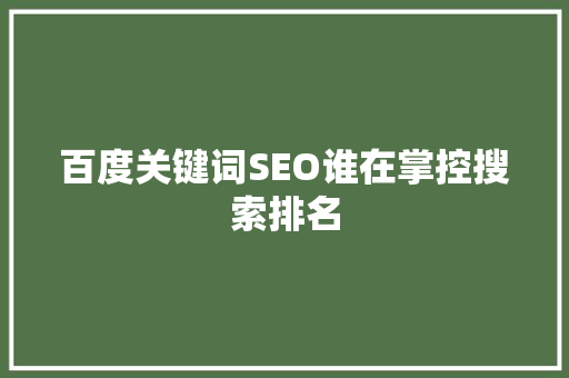 百度关键词SEO谁在掌控搜索排名