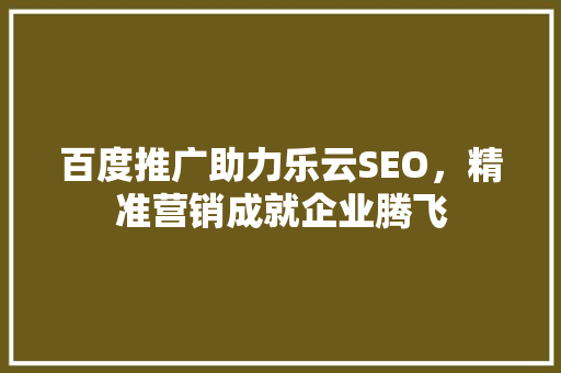 百度推广助力乐云SEO，精准营销成就企业腾飞