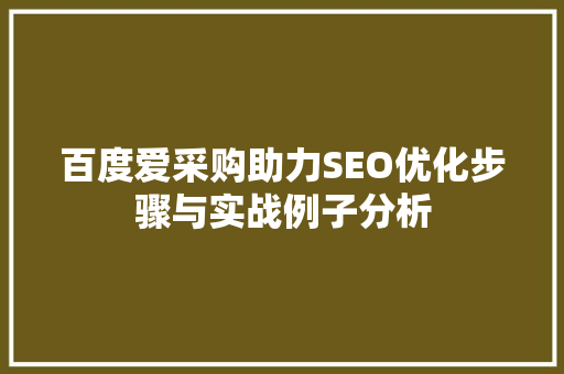 百度爱采购助力SEO优化步骤与实战例子分析