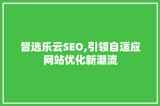 皆选乐云SEO,引领自适应网站优化新潮流