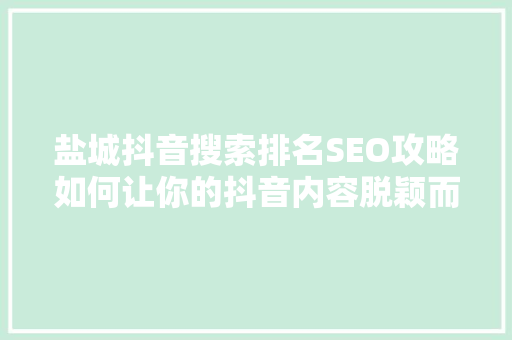 盐城抖音搜索排名SEO攻略如何让你的抖音内容脱颖而出