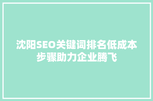 沈阳SEO关键词排名低成本步骤助力企业腾飞
