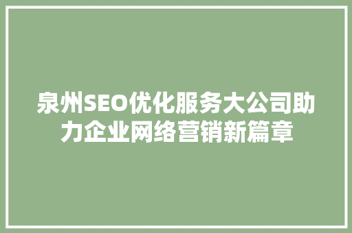 泉州SEO优化服务大公司助力企业网络营销新篇章