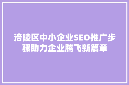 涪陵区中小企业SEO推广步骤助力企业腾飞新篇章