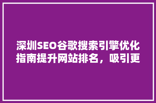 深圳SEO谷歌搜索引擎优化指南提升网站排名，吸引更多流量