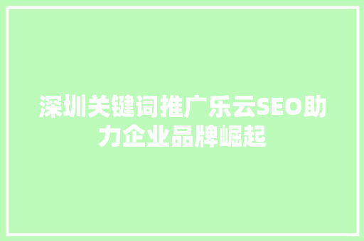 深圳关键词推广乐云SEO助力企业品牌崛起