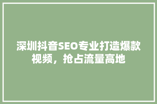深圳抖音SEO专业打造爆款视频，抢占流量高地