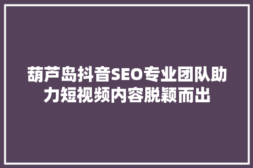 葫芦岛抖音SEO专业团队助力短视频内容脱颖而出