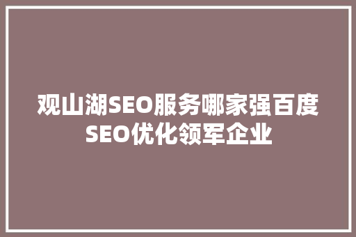 观山湖SEO服务哪家强百度SEO优化领军企业