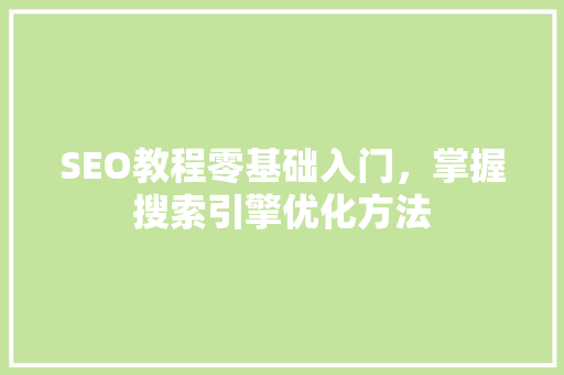 SEO教程零基础入门，掌握搜索引擎优化方法