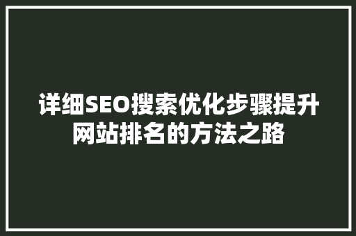 详细SEO搜索优化步骤提升网站排名的方法之路