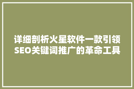 详细剖析火星软件一款引领SEO关键词推广的革命工具