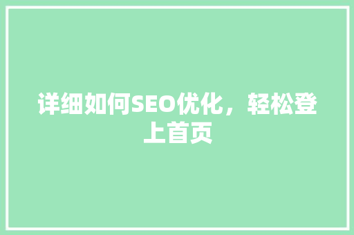 详细如何SEO优化，轻松登上首页