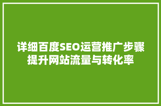 详细百度SEO运营推广步骤提升网站流量与转化率