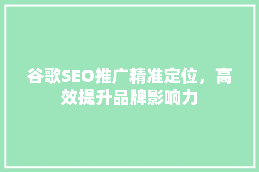 谷歌SEO推广精准定位，高效提升品牌影响力